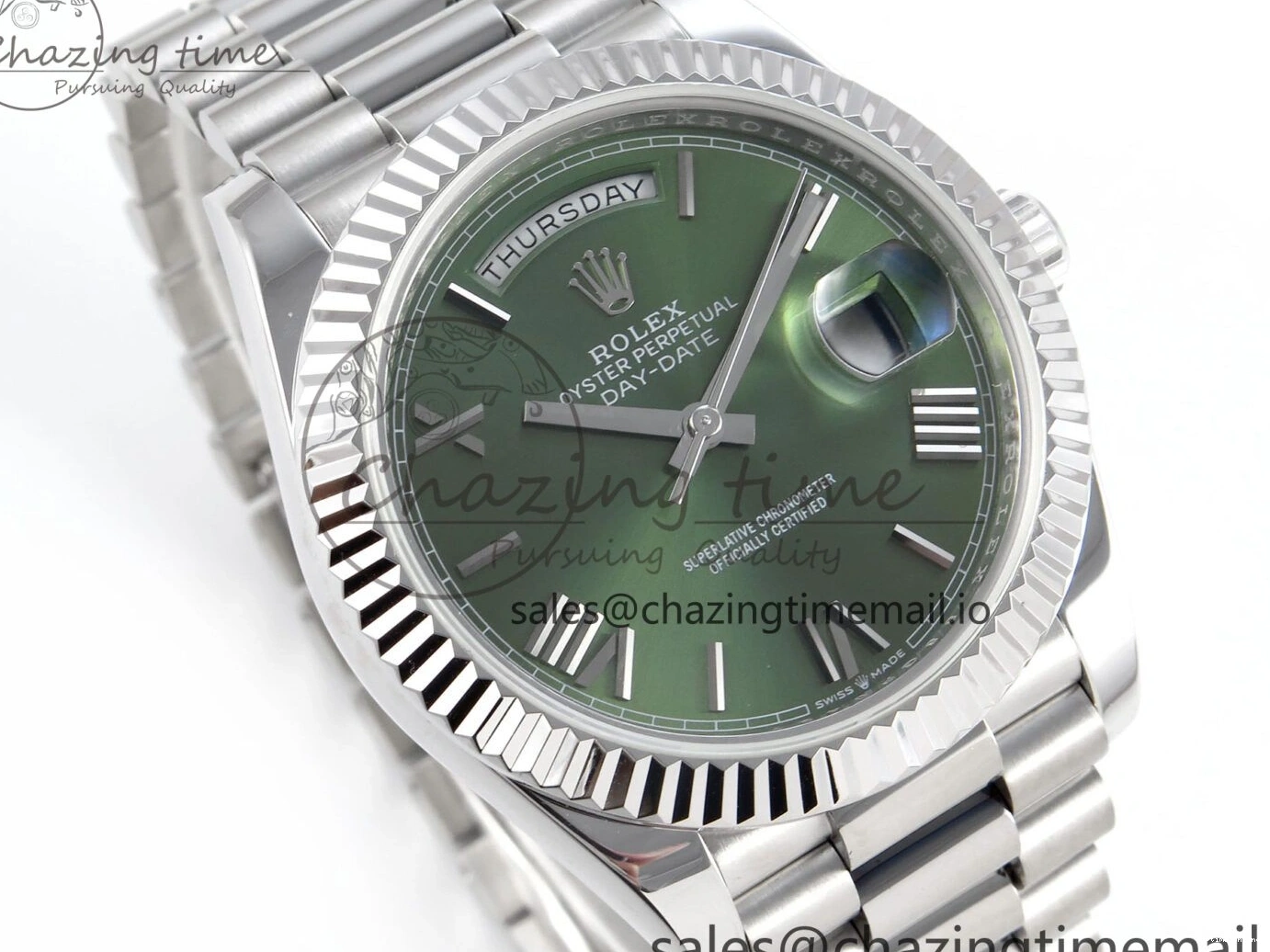 0507 Tailored Day Date 40 SS 228239 KF 1:1 Best Edition Green Roman Dial on President Bracelet VR3255 (Gain Weight) 826